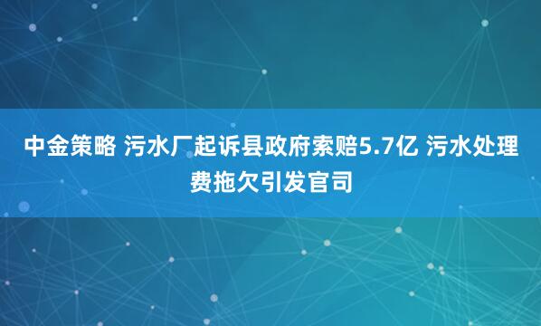 中金策略 污水厂起诉县政府索赔5.7亿 污水处理费拖欠引发官司